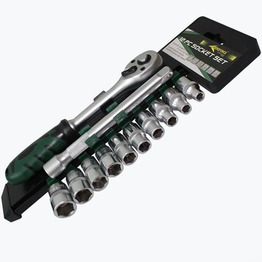 12pc 3/8” 6-15mm Comb Ratchet Wrench Set Bar Socket Crv Pro Auto Tool 20003037