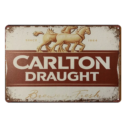2x Carlton Draught Beer Rustic Tin Sign Vintage Garage Bar