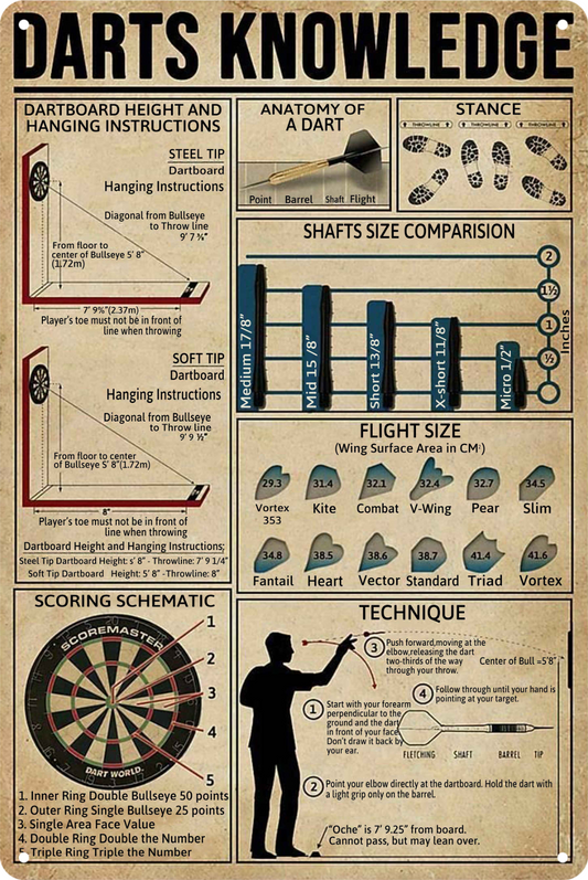 Tin Sign Darts Knowledge Rustic Look Retro 20x30cm