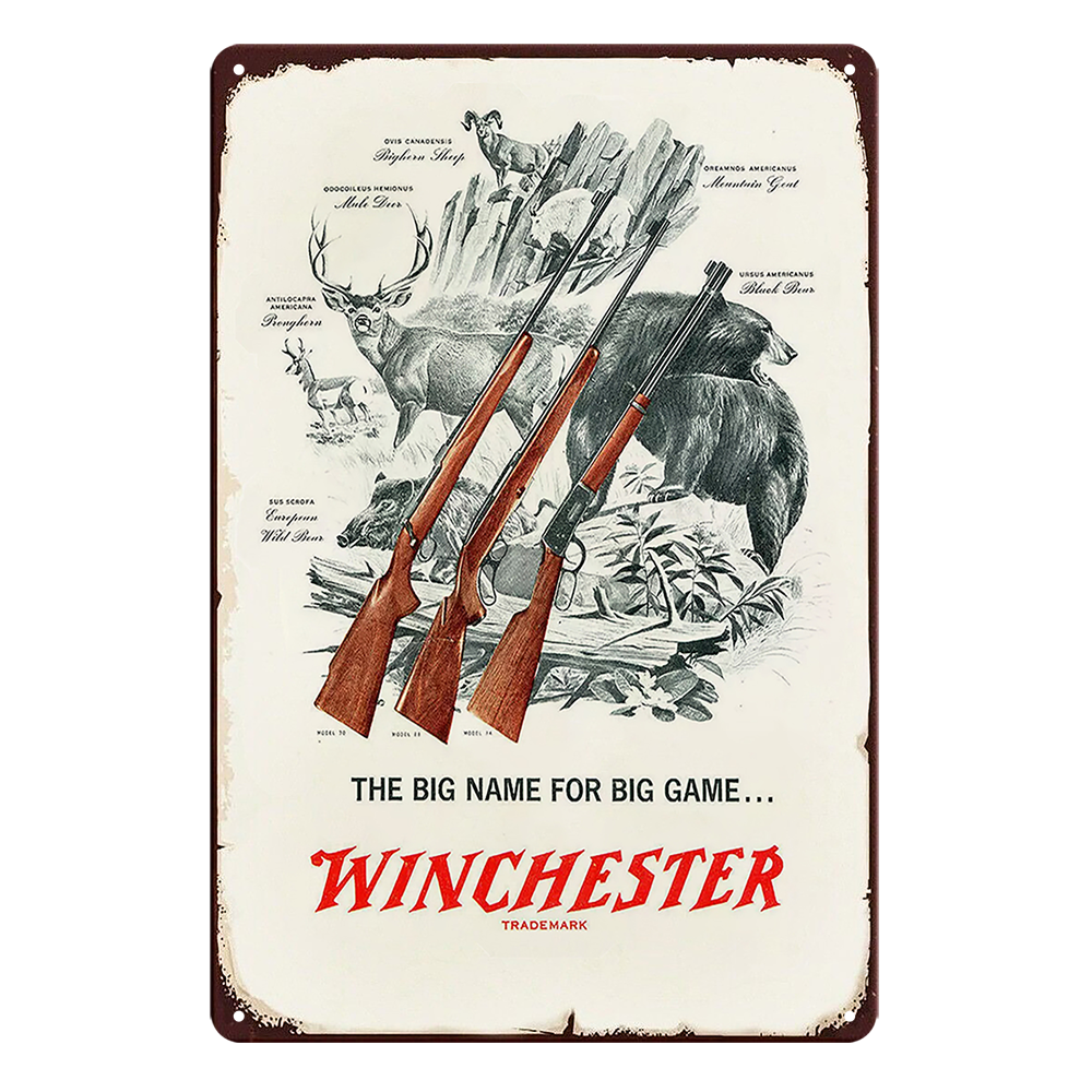 Winchester Shootgun The Big Name For Big Game Rustic Tin Sign Vintage