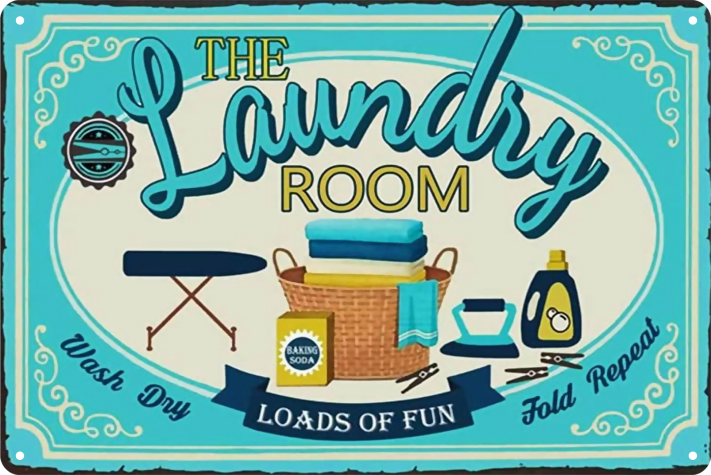 The Laundry Room Loads Of Fun Wash Day Fold Repeat Tin Sign Retro 20x30cm