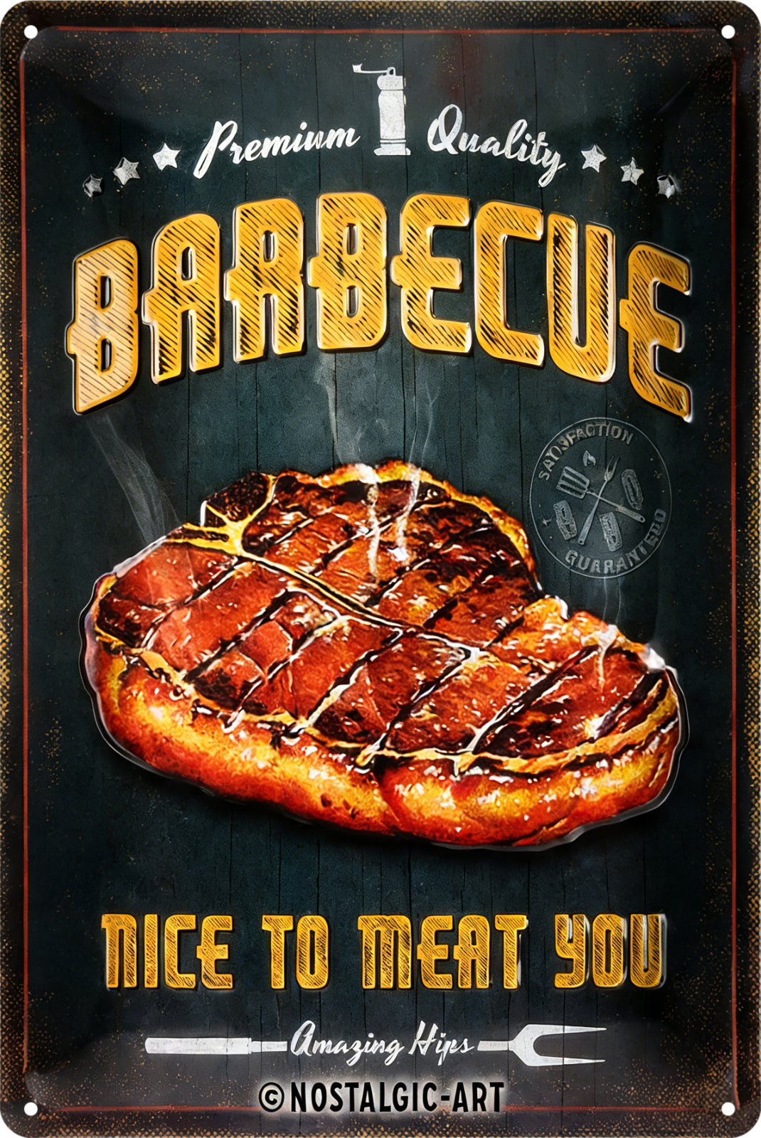 BBQ Barbecue Nice To Meat You Premium Quality Tin Sign Rustic Retro 20x30cm