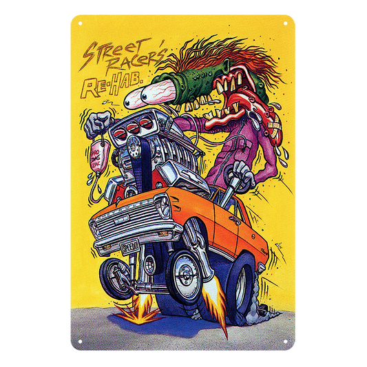 Rat Fink Chevorlet Street Racer's Re-hab Tin Metal Sign Rustic