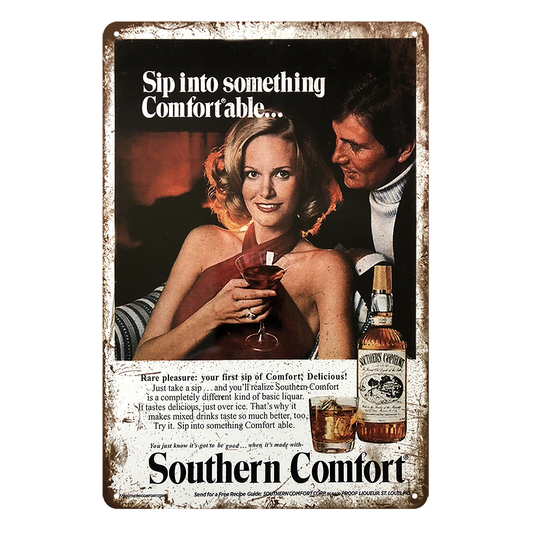 Whiskey Southern Comfort Sip Into Lover Tin Metal Sign Rustic Look Vintage