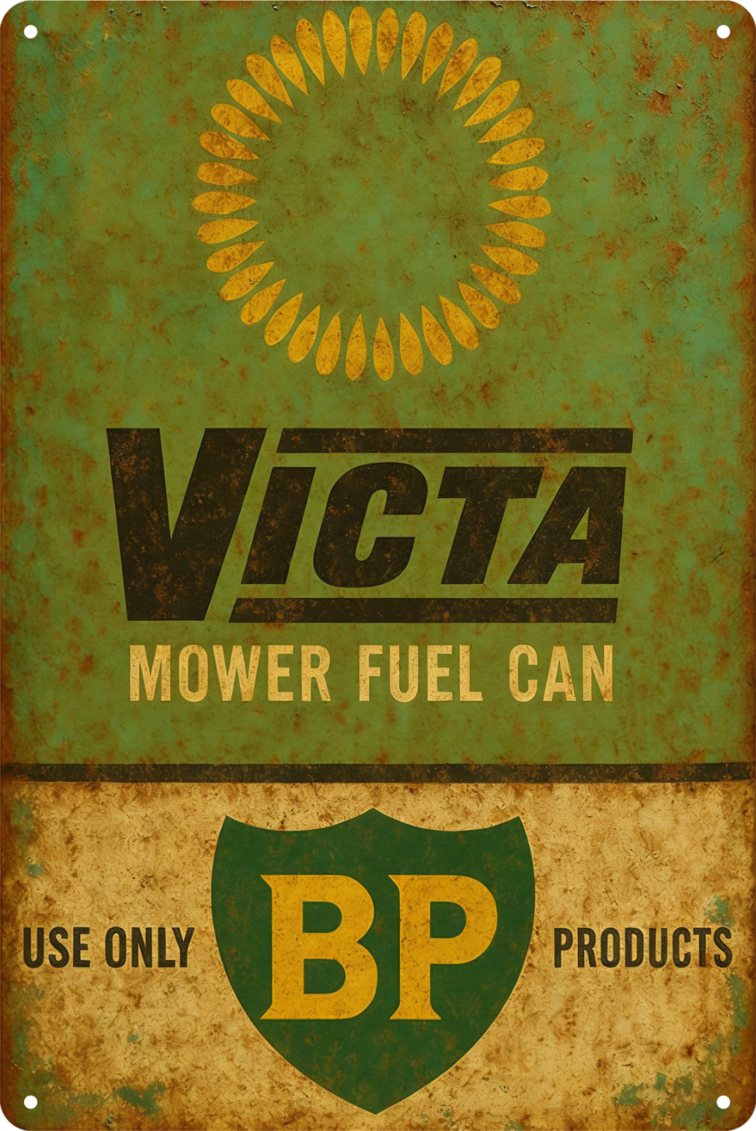 Bp Mower Fuel Can Victa Use Only Products  Tin Sign Rustic Look  Retro 20x30cm