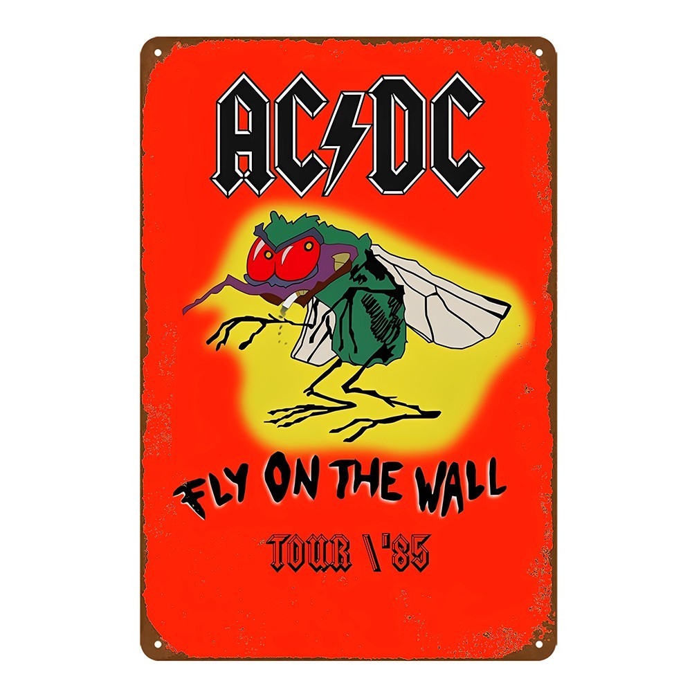 Ac/dc Fly On The Wall Tour ‘85 Music Ac Dc Band Tin Sign Vintage