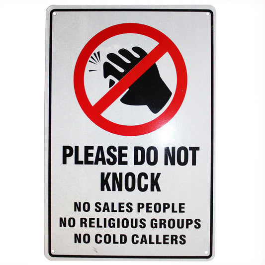 Warning Sign Do Not Knock Sales Religious Cold Caller 200x 300mm Metal Notice