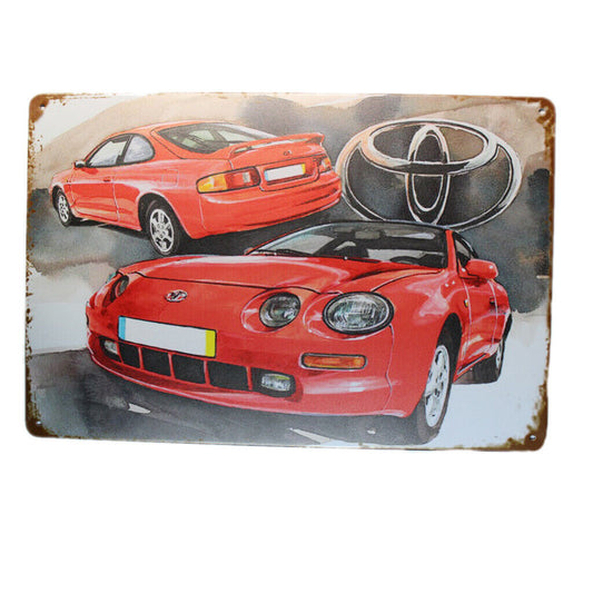 Tin Sign Toyota  Red Car Sprint Drink Bar Whisky Rustic Look