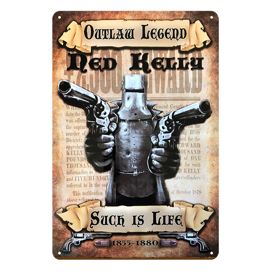 2x Outlaw Legend Ned Kelly Rustic Tin Sign Vintage Shed Such Is Life Man Cave