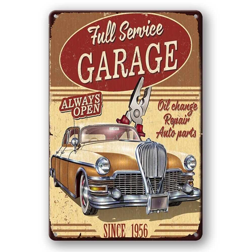 Tin Sign Garage Full Service Always Open Oil Ford Since 1956 Rustic