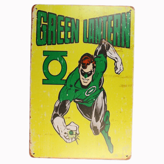 Tin Sign Green Lantern Hero Sprint Drink Bar Whisky Rustic Look