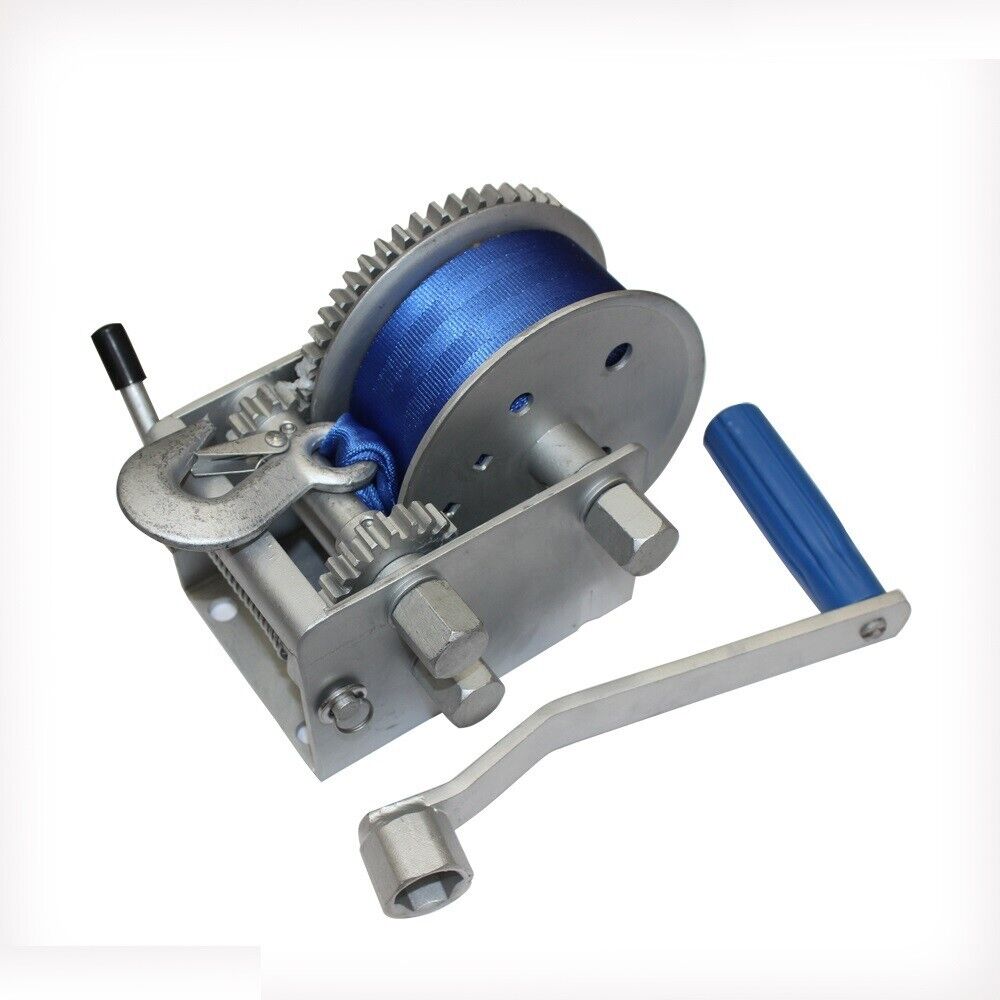 Hand Winch Webbing 1000kg 8m 3speed 10/5/1:1 Boat Car Marine Trailer Heavy Duty
