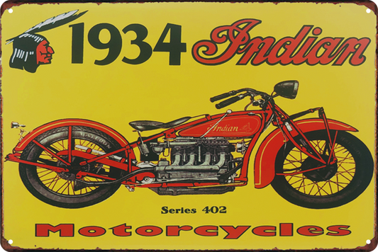 1934 Indian Motorcycles 402 Series Tin Sign Rustic Look Retro 20x30cm