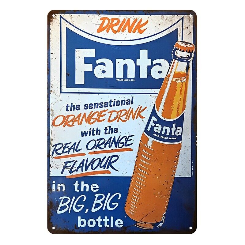 Tin Metal Sign Drink Fanta Orange Flavour 20x30cm Rustic Look Vintage
