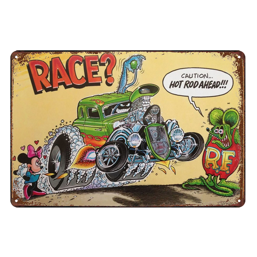 Caution Hot Rod Ahead Race ? Rat Fink Tin Metal Sign Rustic