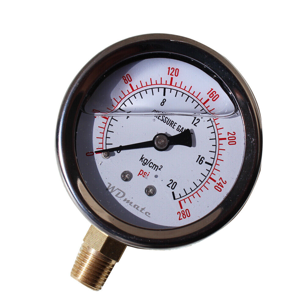 Liquid Oil Filled Pressure Gauge 63mm 2.5”280psi 20kg/cm Bar 1/4″bspt Fuel Mete