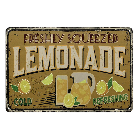 Lemonade Freshly Squeezed Cold Drink Tin Metal Sign Rustic Look Vintage