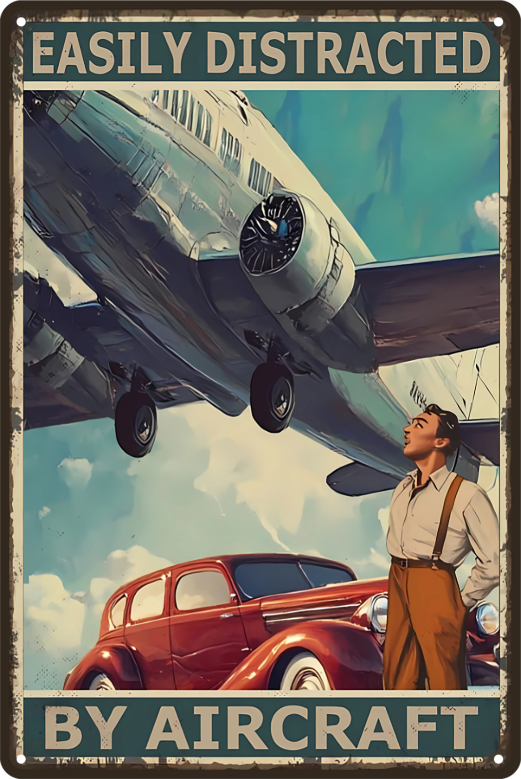 Easily Distracted By Aircraft Tin Sign Rustic Look Vintage Retro 20x30cm