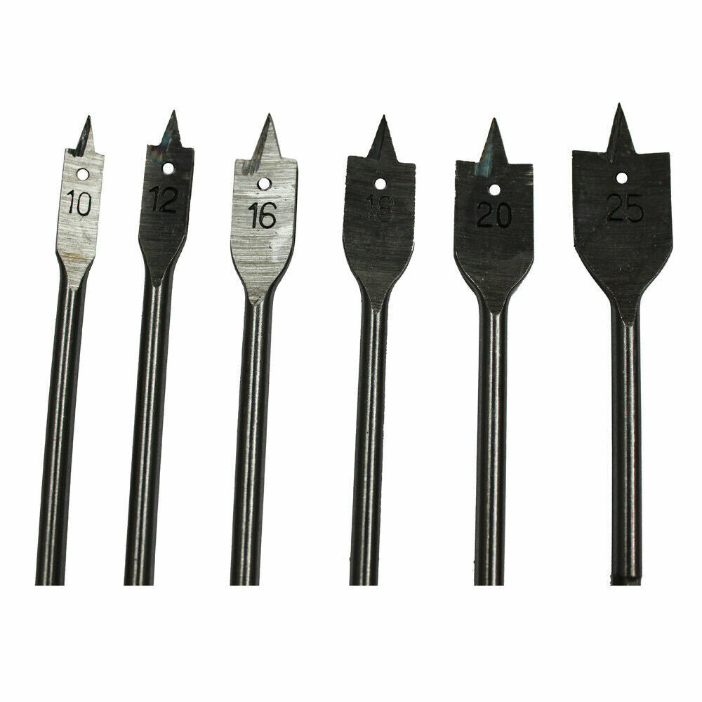 Flat Drill Bit Set 10-25mm 6pcs Wood Timber Working Hole Cutting Borer Pro Quali