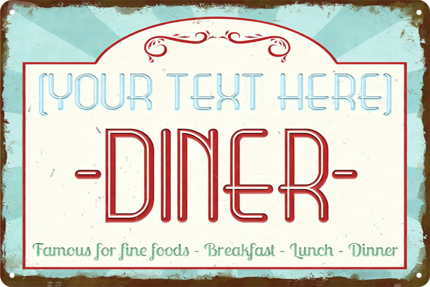 Tin Sign - Diner - Famous Food  Rustic Look Vintage Retro 20x30cm Man Cave Shed