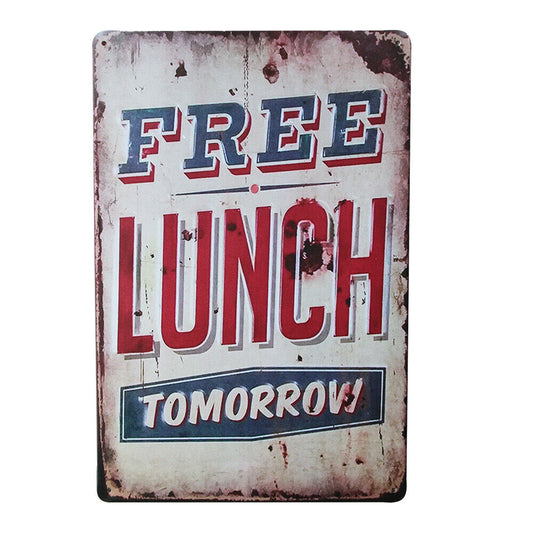 Tin Sign Free Lunch Vintage 200x300mm Metal Man Cave Decor Shopping