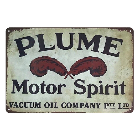 Plume Motor Spirit Cacuum Oil Tin Metal Sign Rustic Look Vintage