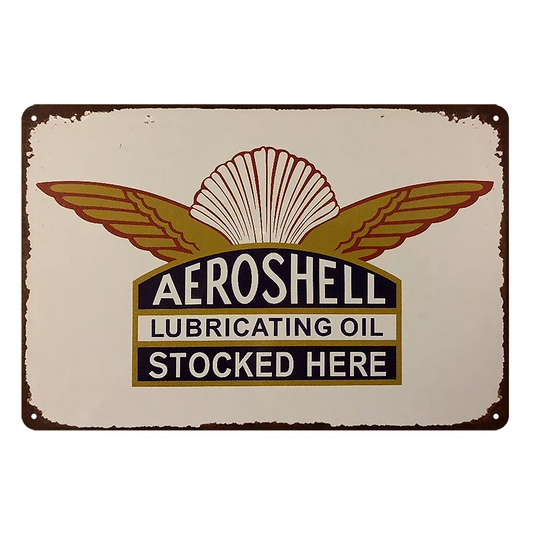 Aeroshell Lubrication Oil Stocked Here Motor Rustic Tin Sign Vintage