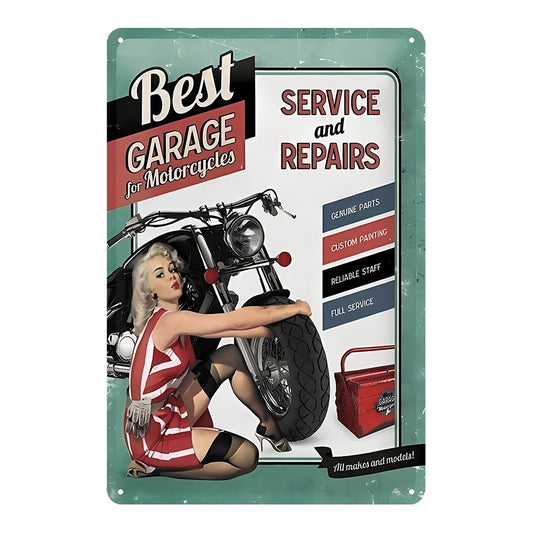 Best Garage Motorcycles Service Repairs Sexy Lady Tin Sign Vintage