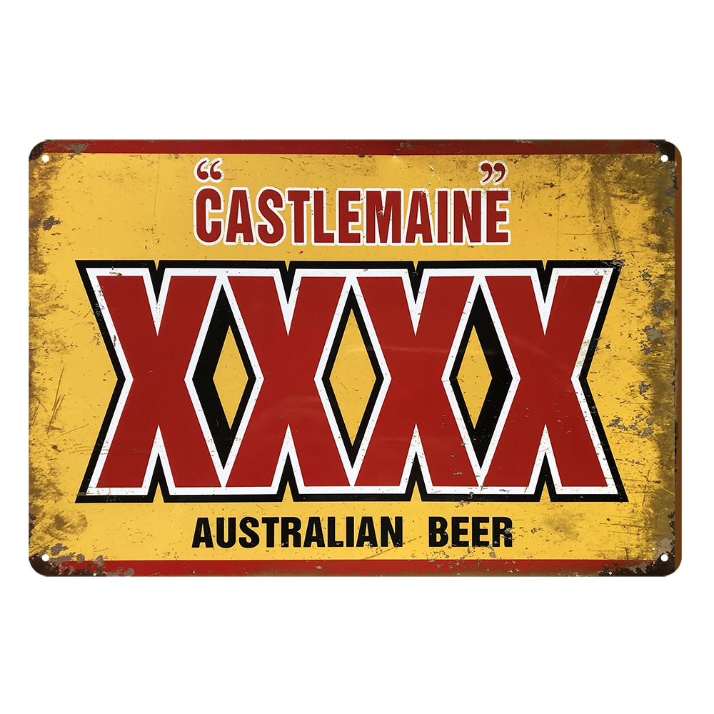 2x Beer Xxxx Castlemaine Australian Rewed Rustic Tin Sign Vintage Garage Bar