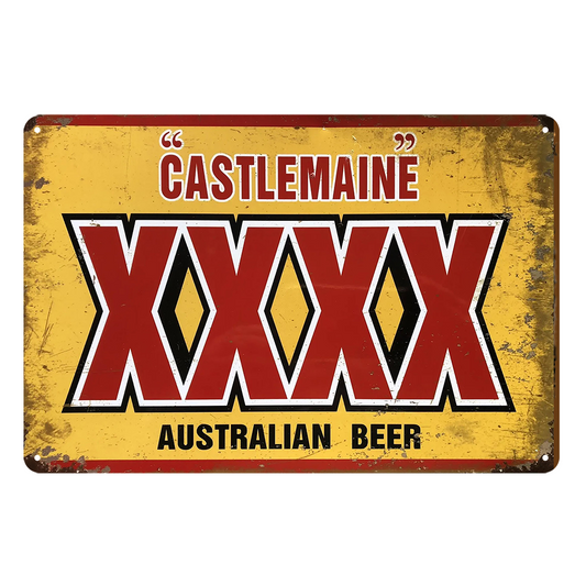 2x Beer Xxxx Castlemaine Australian Rewed Rustic Tin Sign Vintage Garage Bar