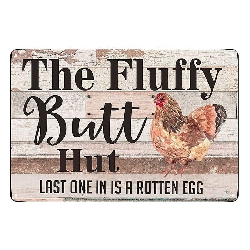 Tin Metal Sign The Fluffy Butt Hut Rotten Egg 20x30cm Rustic Look Vintage
