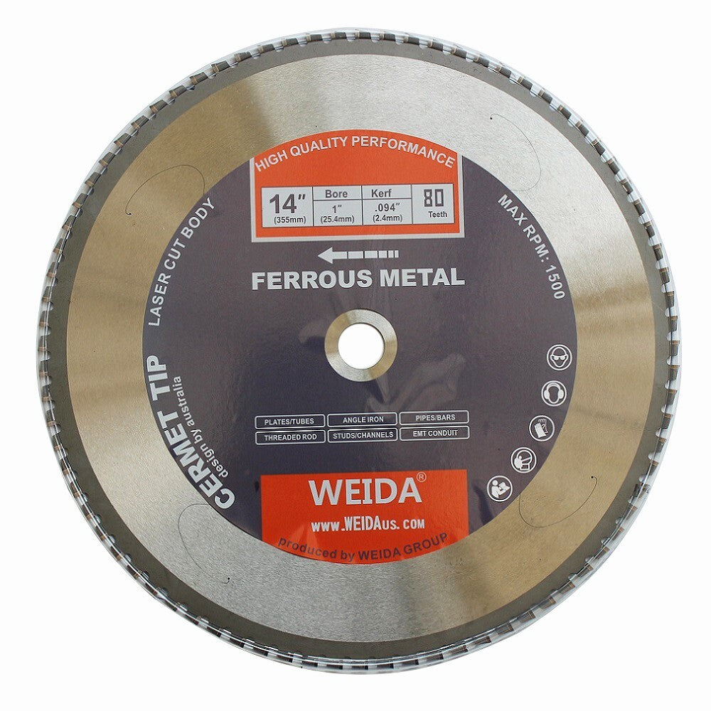 355mm Cold Saw Blade 14 Inch 80 Teeth 25.4mm Arbor Dry Cut Steel Ferrous Cermet