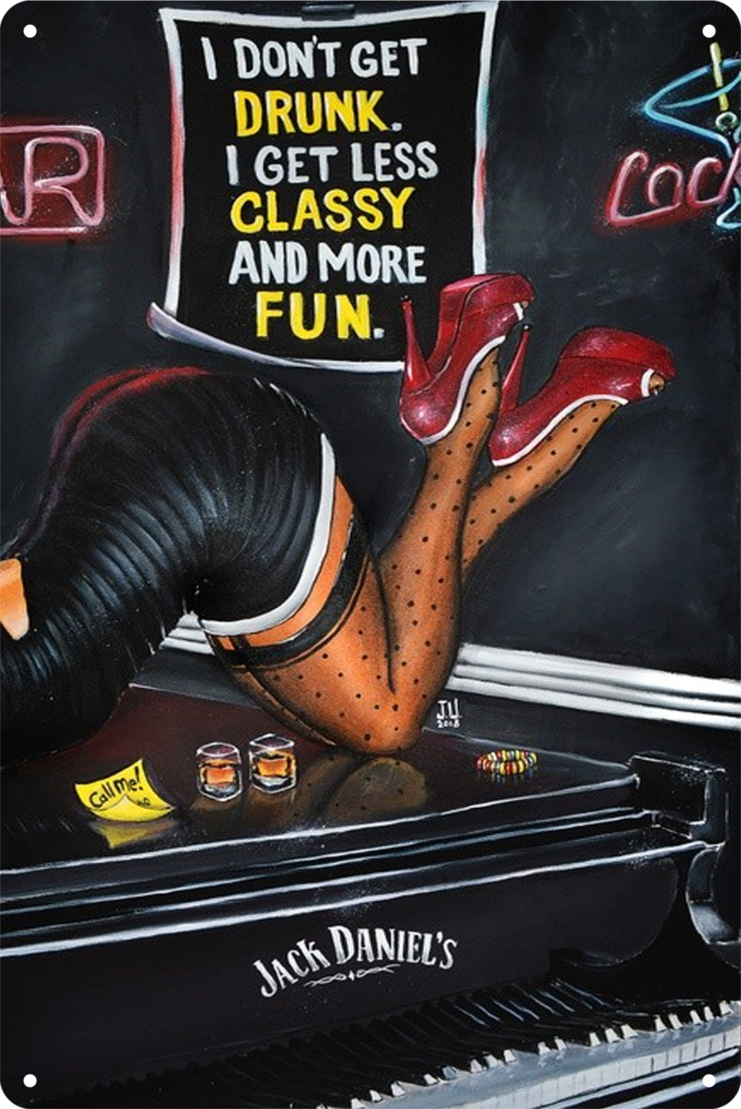 Jack Daniel's Whisky Pip Up High-heel Girl Drunk  Classy Fun Tin Sign 20x30cm