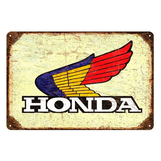 Honda Motor Color Wing Rustic Metal Sign Vintage Tin Shed Garage Bar