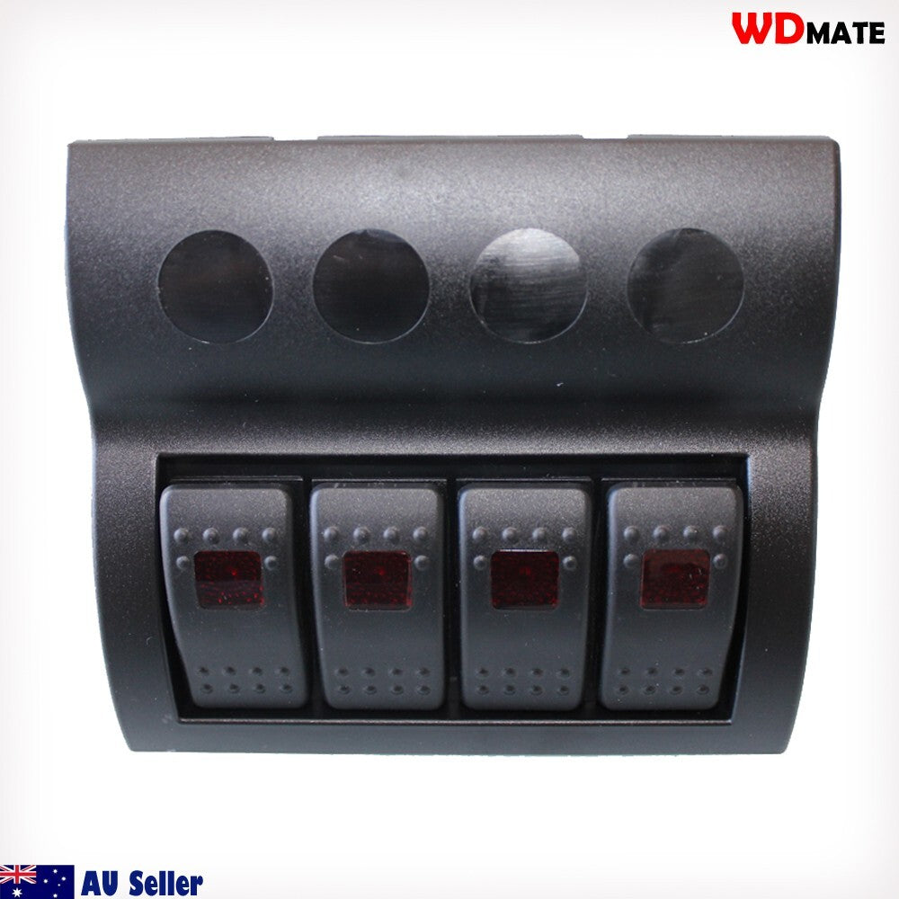 Rocker Switch Panel 4 Gang 12v Led Red Waterproof Circuit Breaker Boat