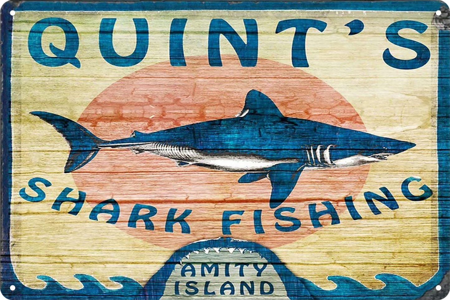 Quint's Shark Fishing Amity Island Tin Sign Rustic Look  Retro 20x30cm