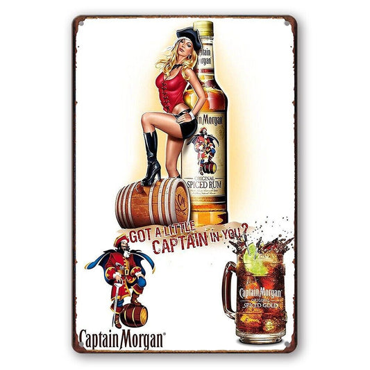 Tin Sign Captain Morgan Rum Sprint Drink Rustic Look Decorative Wall Art