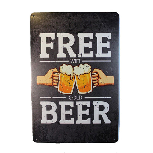 Tin Sign Free Beer Sprint Drink Bar Whisky Rustic Look