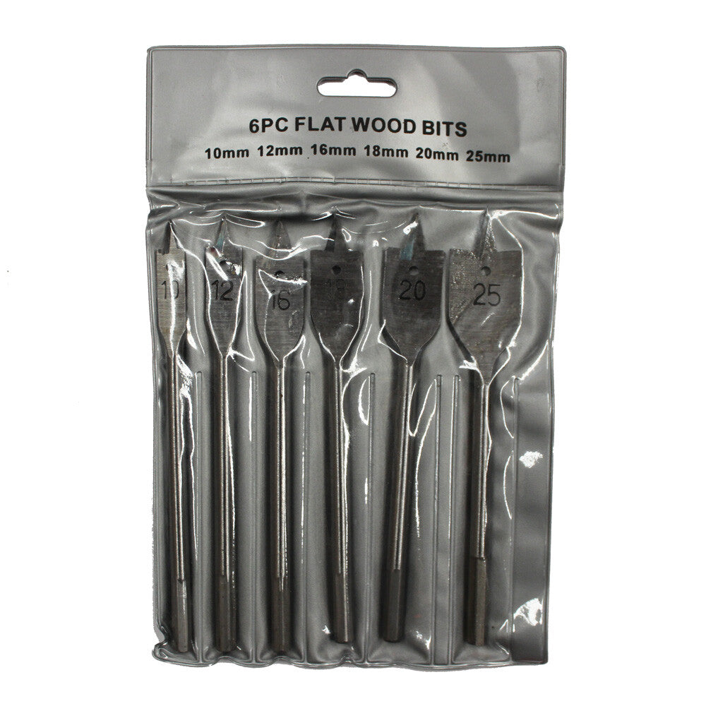 6pcs Wood Working Flat Drill Bit Set 10-25mm Hole Cutting Borer Quality