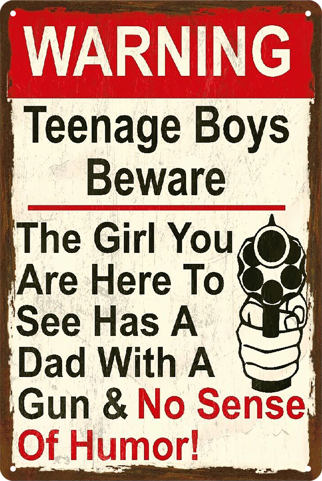 Warning Teenage Boys Beware Girl Has Dad With Gun No Humor  Tin Sign 20x30cm