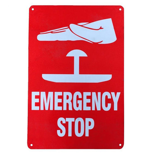 Warning Sign Emergency Stop 200x300mm Metal Safety Control Notice Factory Work