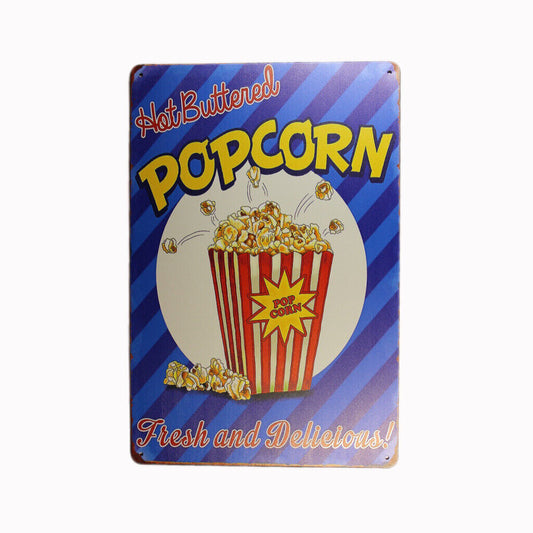 Tin Sign Popcorn Sprint Drink Bar Whisky Rustic Look