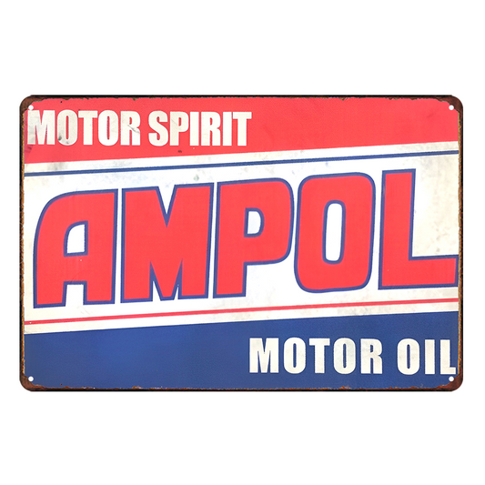 Ampol Motor Spirit Motor Oil Rustic Metal Sign Vintage Tin Shed Garage Bar