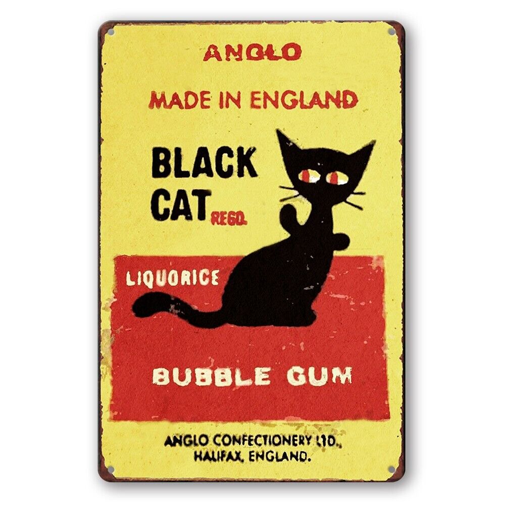 Tin Sign Black Cat Bubble Gum Liquorice Anolo Rustic Look Decorative
