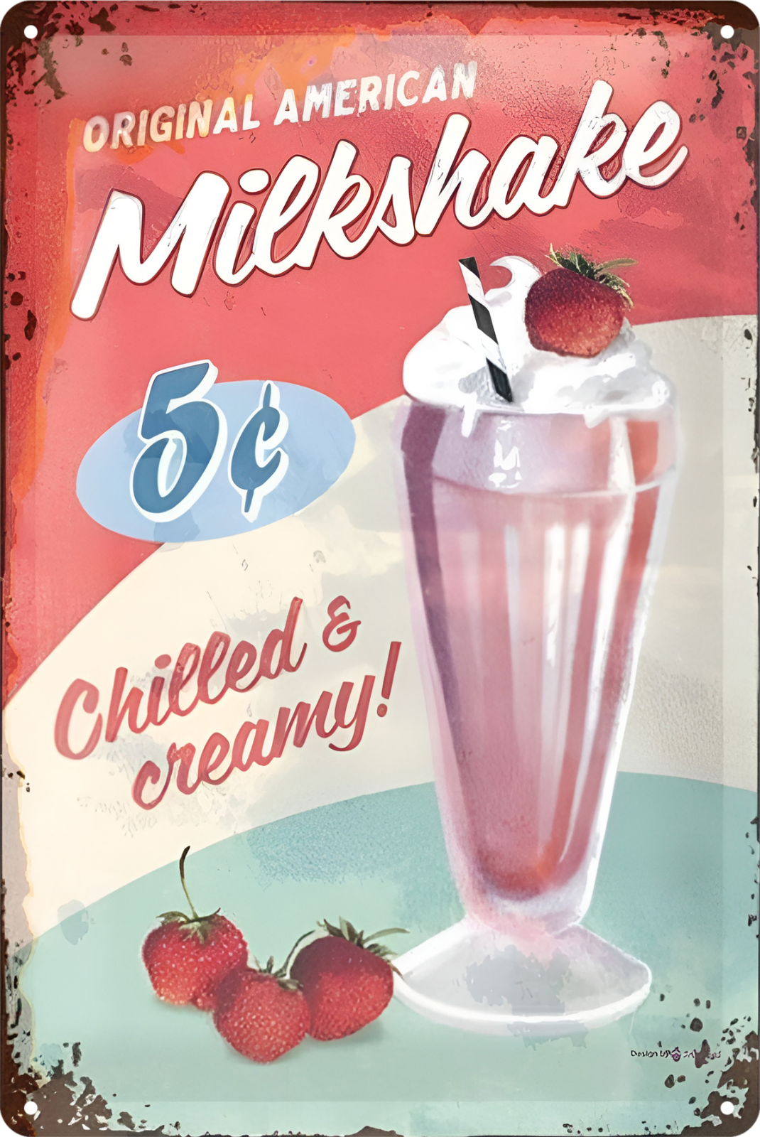 Milkshake Original Ice Cream Chilled Tin Sign Rustic Vintage Retro 20x30cm