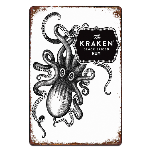 Kraken Black Spiced Rum Tin Metal Sign Rustic Look Vintage Man Cave