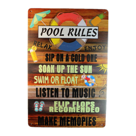 Tin Sign Pool Rules Make Memoples Sprint Drink Bar Whisky Rustic Look