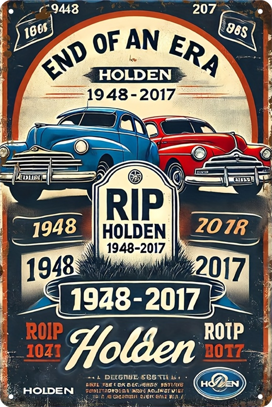 Rip Holden End Of An Era 1948-2017 Tin Sign Rustic Look  Retro 20x30cm