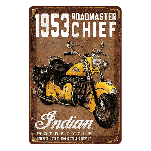 Indian Roadmaster 1953 Motorcycle Rustic Metal Sign Vintage Tin  Bar
