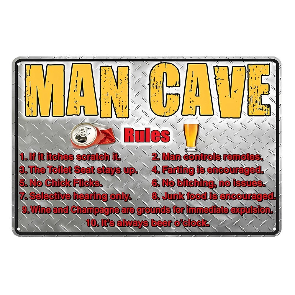 Man Cave Rules Beer Drink Funny Rustic Metal Sign Vintage  Shed Garage Bar